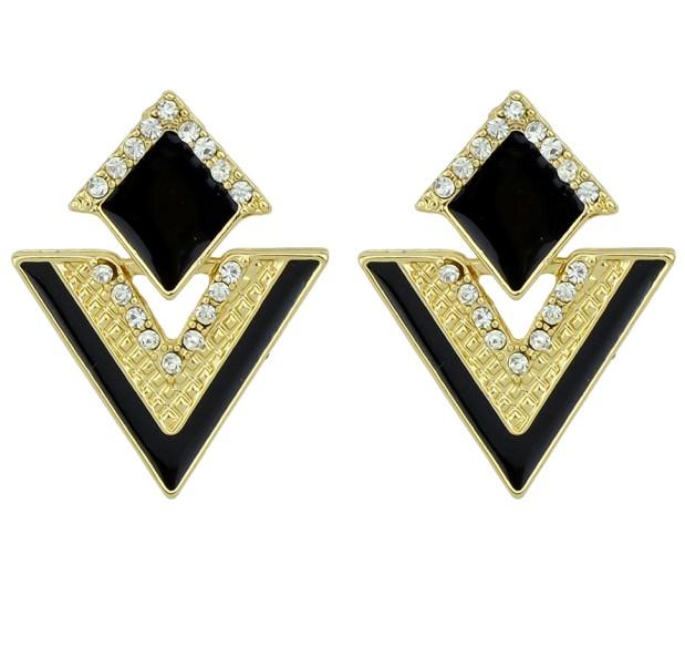 Enamel Rhinestone Geometric Earrings